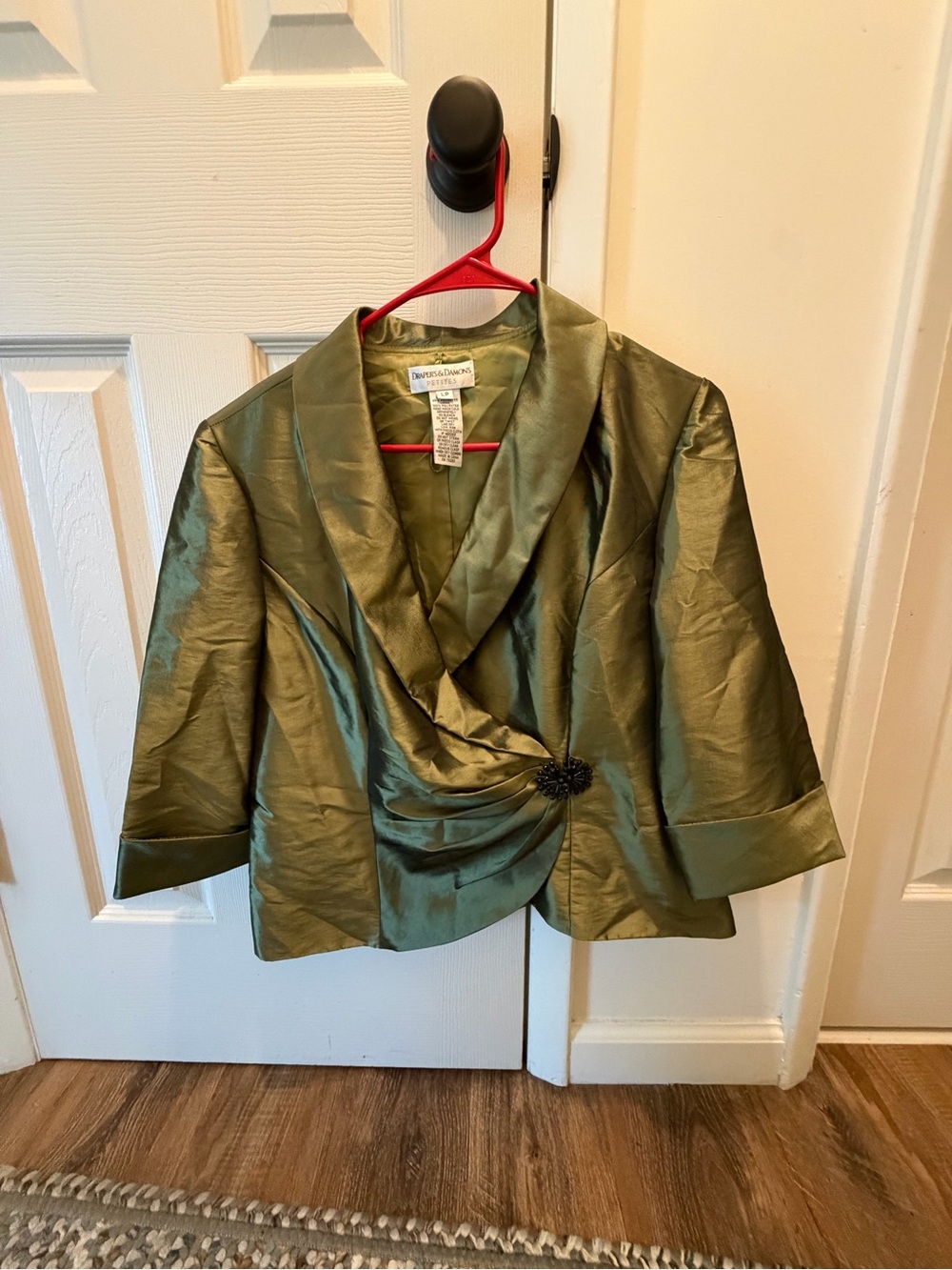 David's Bridal Olive Green Satin Shawl-Collar Jacket
